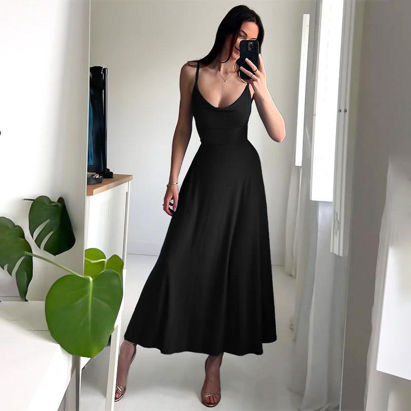 Robe Midi Femme Sans Manches Col En Scoop Taille Fine Amawinc Jupe A-Line Fluide Pour Été