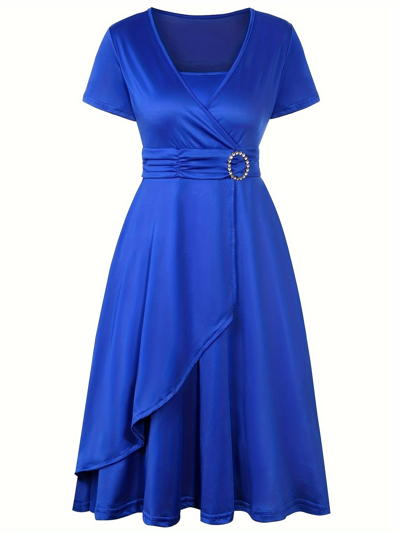 Robe Portefeuille Femme Encolure En V Manches Courtes Détail Élégant De Taille Polyvalente