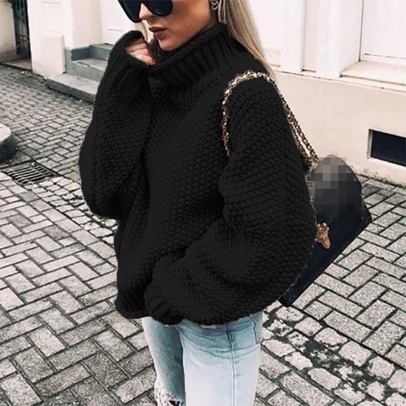 Bella Pull Col Roulé Tricot Épais Pour Femmes Oversize Chaud Et Confortable Pour Hiver