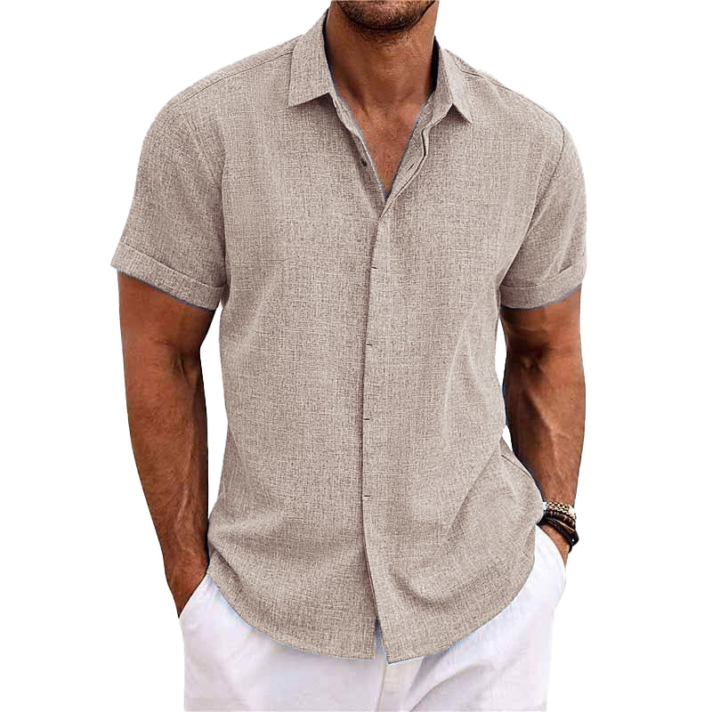 Chemise Homme Manches Courtes Lin Coton Mélangé À Boutons Tissu Respirant Léger Décontractée Quotidienne Amawinc