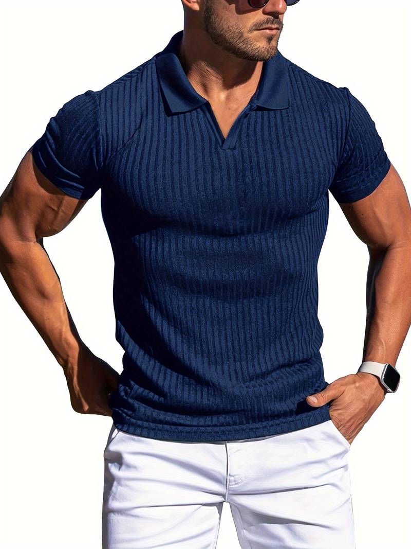 Polo Maille Côtelée pour Homme Slim Fit Manche Courte Décontracté Chic en Coton Confortable