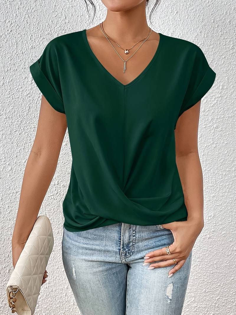 Everly Blouse À Encolure V Avec Ourlet Nœud Torsadé Léger Pour Voyage Travail Et Loisirs