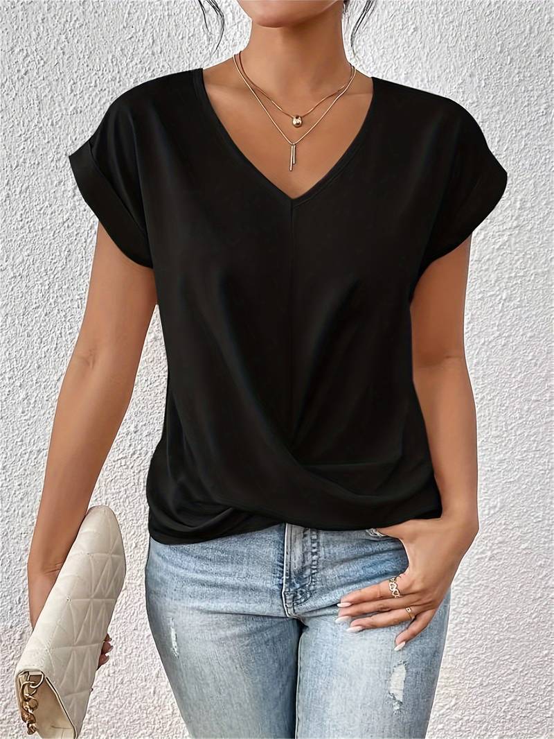 Everly Blouse À Encolure V Avec Ourlet Nœud Torsadé Léger Pour Voyage Travail Et Loisirs