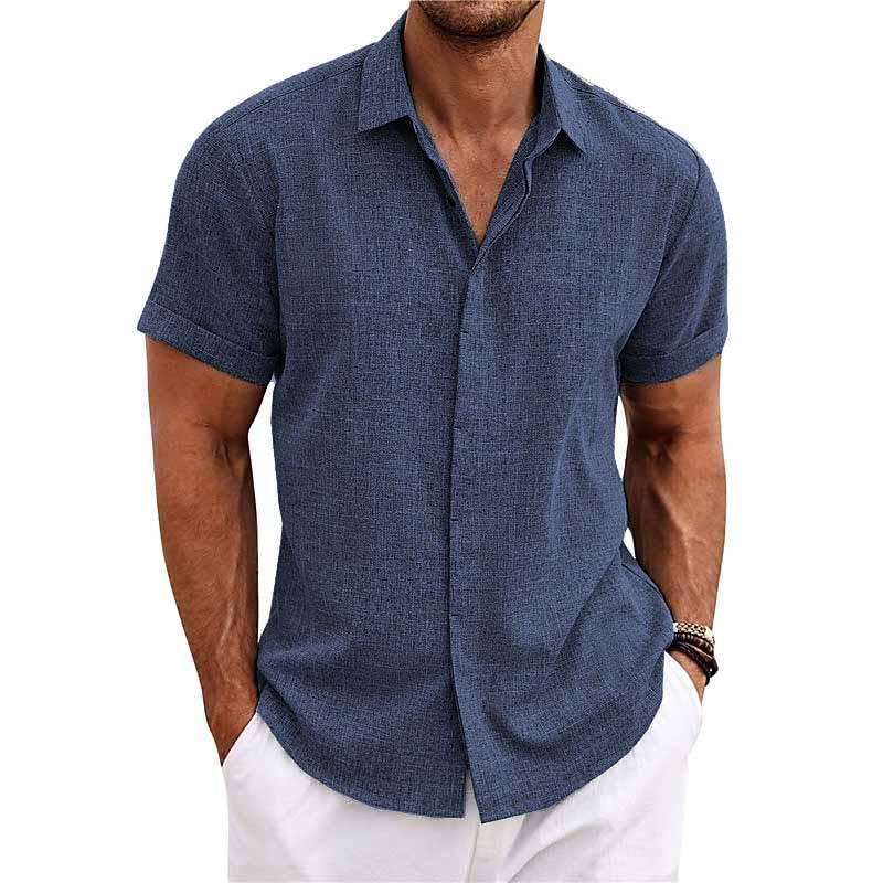 Chemise Homme Manches Courtes Lin Coton Mélangé À Boutons Tissu Respirant Léger Décontractée Quotidienne Amawinc