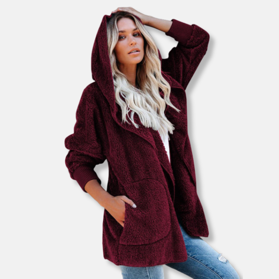 Cardigan Femme À Capuche En Sherpa Polaire Oversize Ouvert Avec Poches Nordisk-Flair