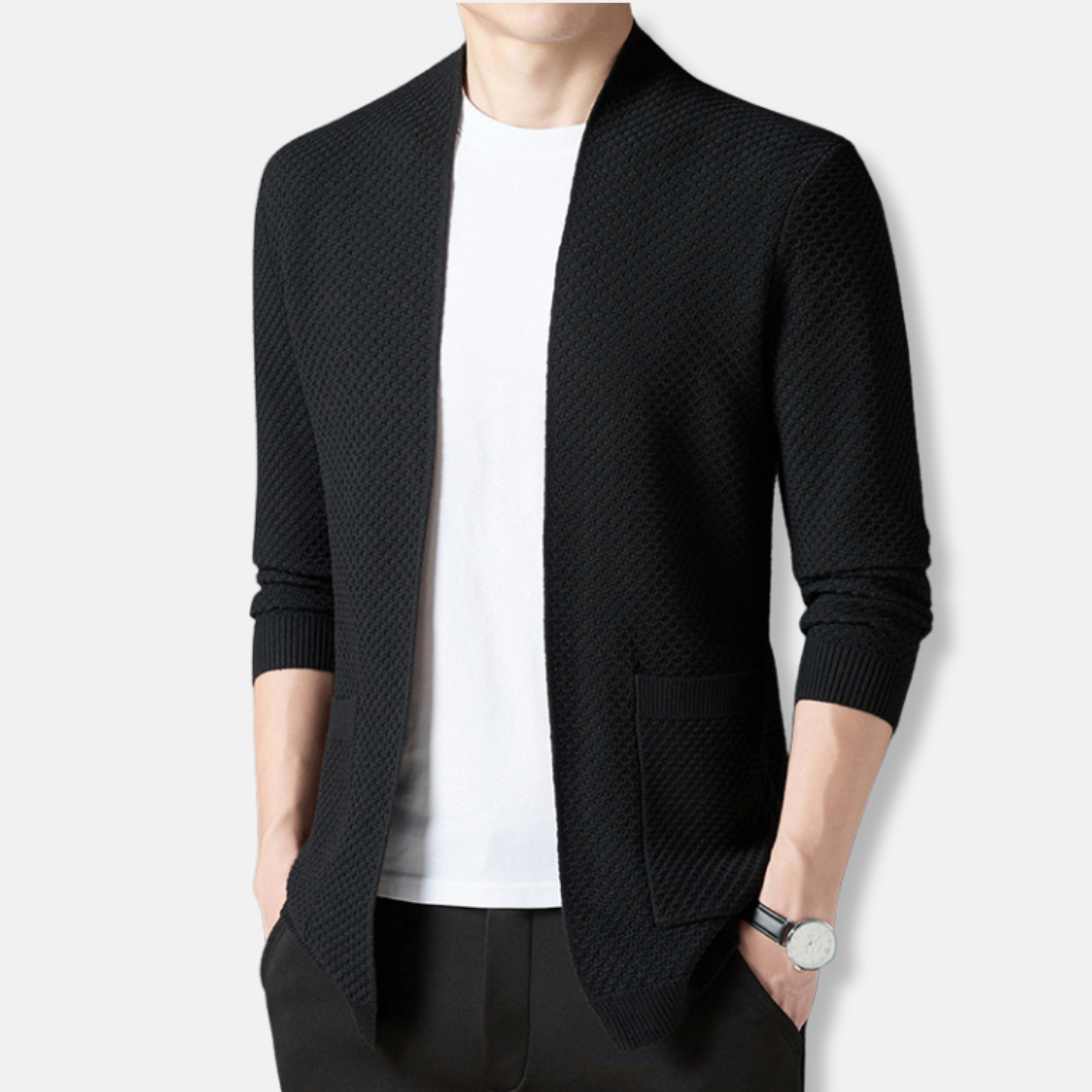 Cardigan En Maille Pour Homme Ouverture Frontale Texture Gaufre Coupe Décontractée Longueur À La Hanche Idéal Pour Automne
