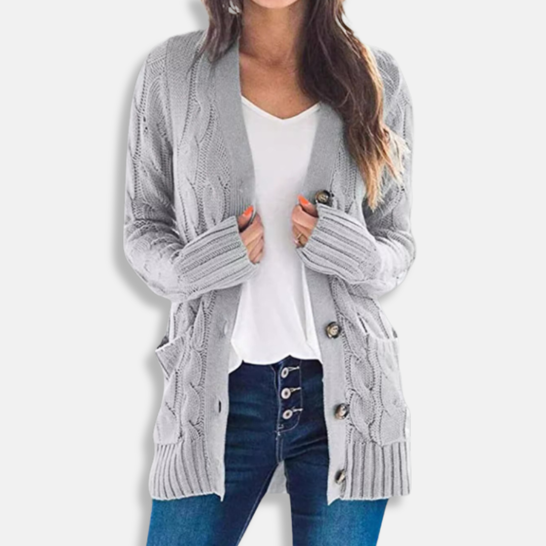 Amawinc Cardigan Femme Maille Torsadée Épaisse Coupe Ample Boutonné Devant Poches Plaquées