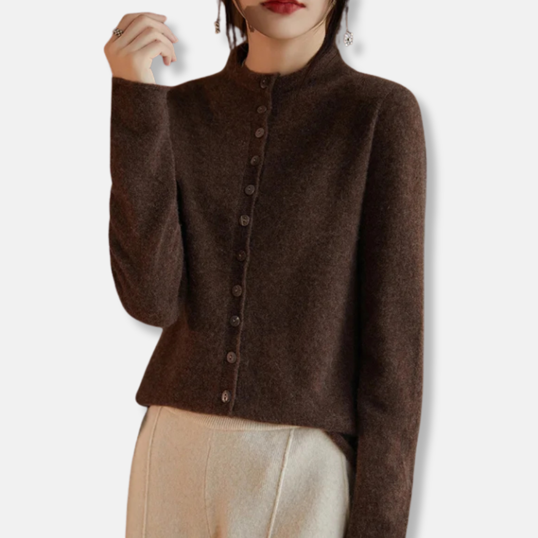 Cardigan Femme En Laine Boutonné Col Ouvert Coupe Décontractée Taillée Élégante