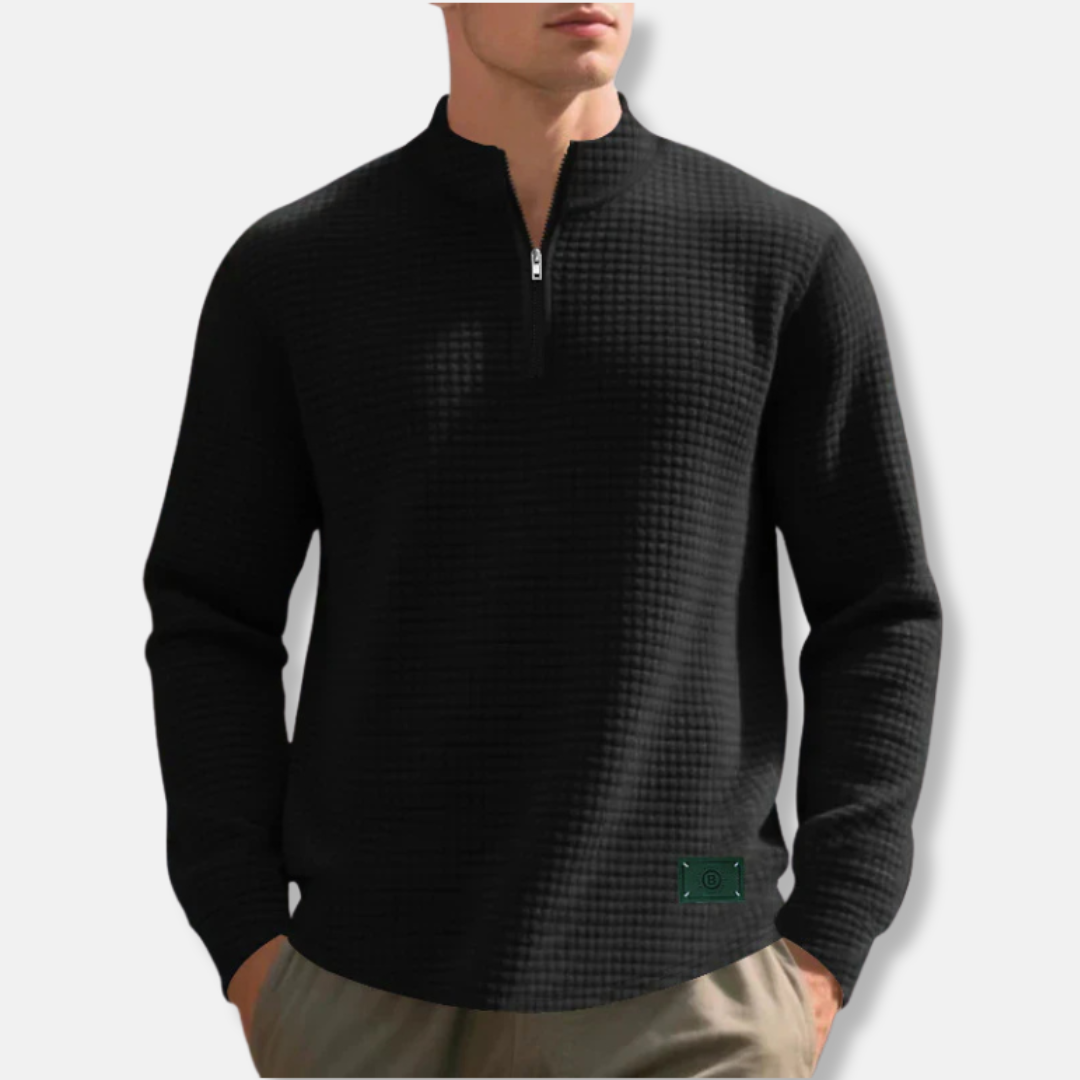 Pull Homme Maille Gaufrée Col Montant Demi Zip Coupe Regular Pour Temps Froid Amawinc