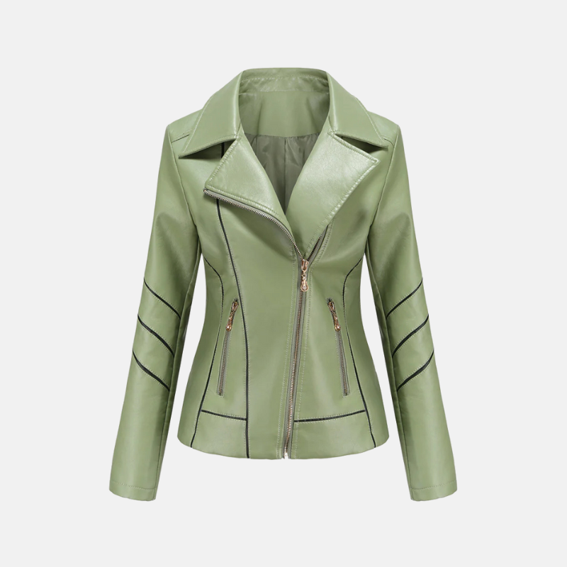 Veste Moto Femme Slim Fit en PU Faux Cuir Zip Asymétrique Manches Matelassées Courte