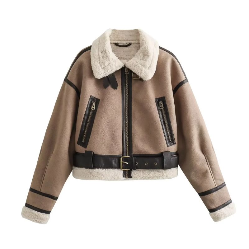 Veste Caldoro En Daim Et Cuir Avec Sangles Réglables À Boucles Doublure Polaire