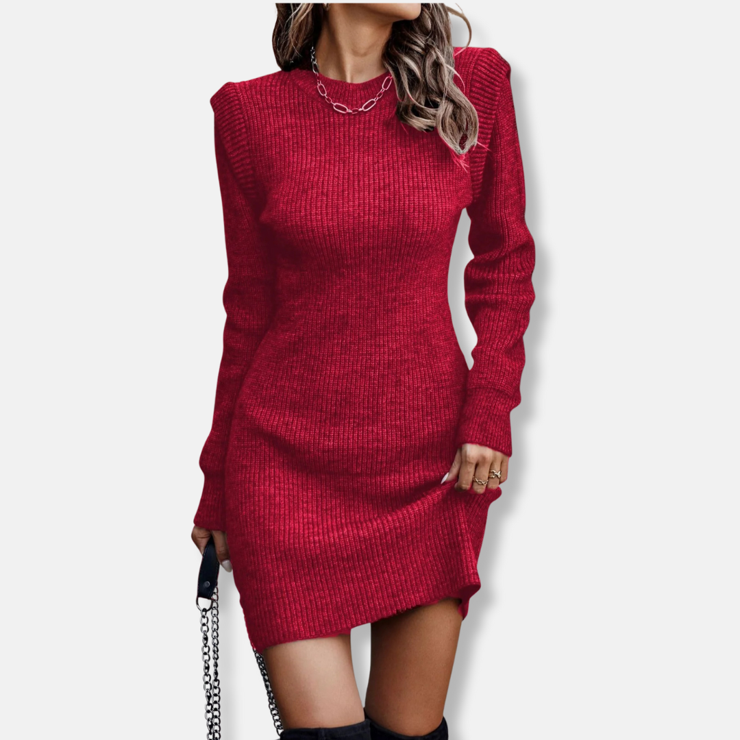 Robe Mini Amawinc En Maille Côtelée Coupe Slim Manches Longues Épaules Bouffantes Pour Un Look Chic Jour Et Nuit