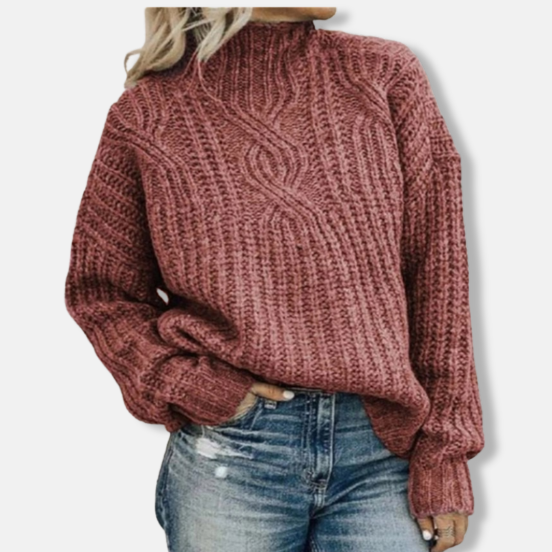 Pull Femme En Laine A Torsades Col Montant Décontracté Manches Longues Pour Un Style Chaud Et Chic