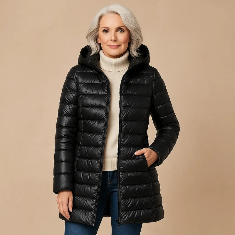 Veste Olivia Duvet Ultra Léger Isolation Élevée Silhouette Sculptée Capuche Pour Femme