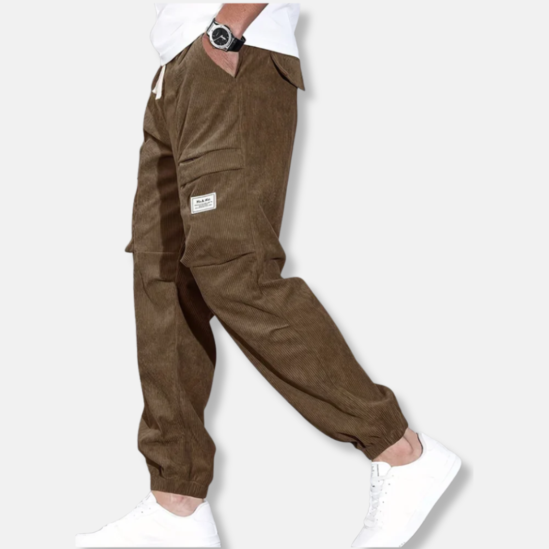 Amawinc Pantalon Homme Velours Côtelé Coupe Décontractée Jambe Fuselée Taille Réglable Poignets Élastiques