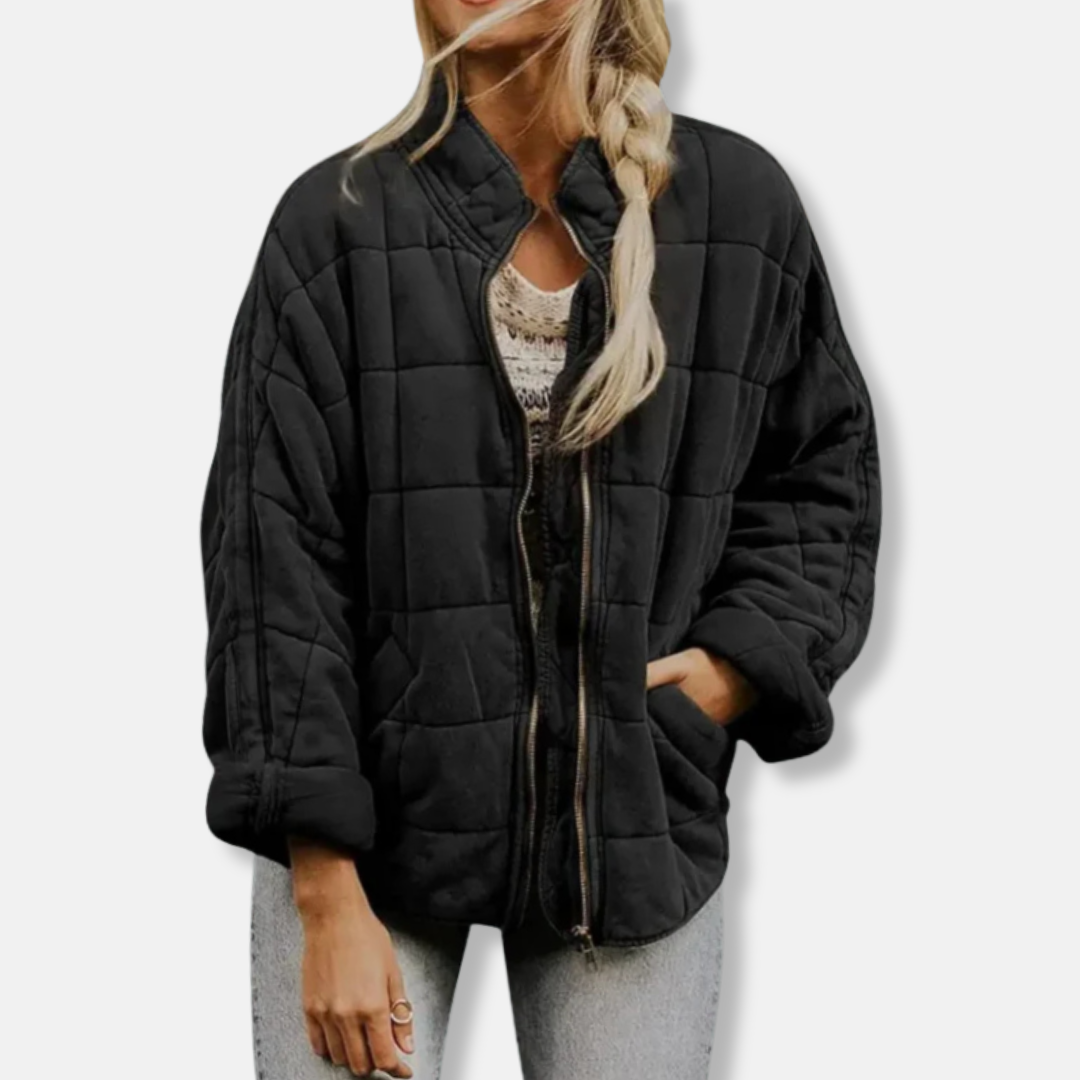 Manteau Matelassé Femme Oversize Col Montant Zip Frontal Longueur Hanche Nordisk Flair