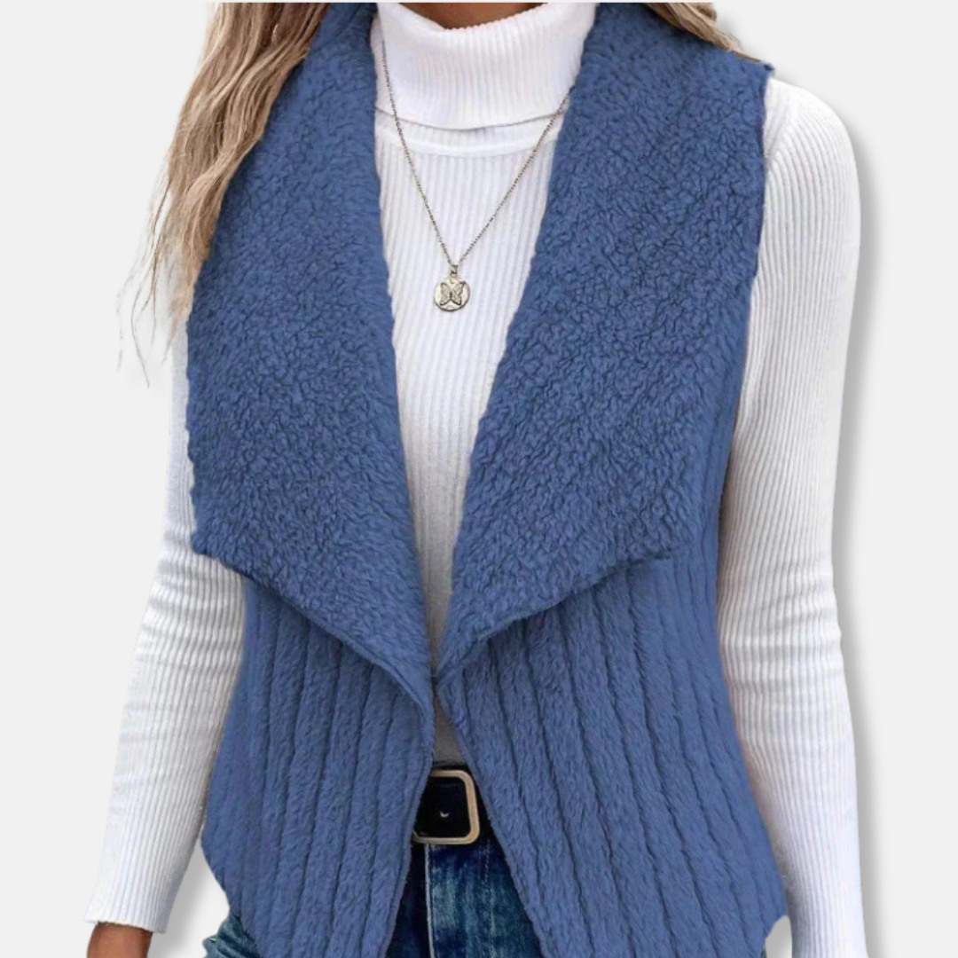 Gilet Femme Sans Manches En Maille Mélangée Col Châle Longueur À La Hanche Pour Tenue Chic