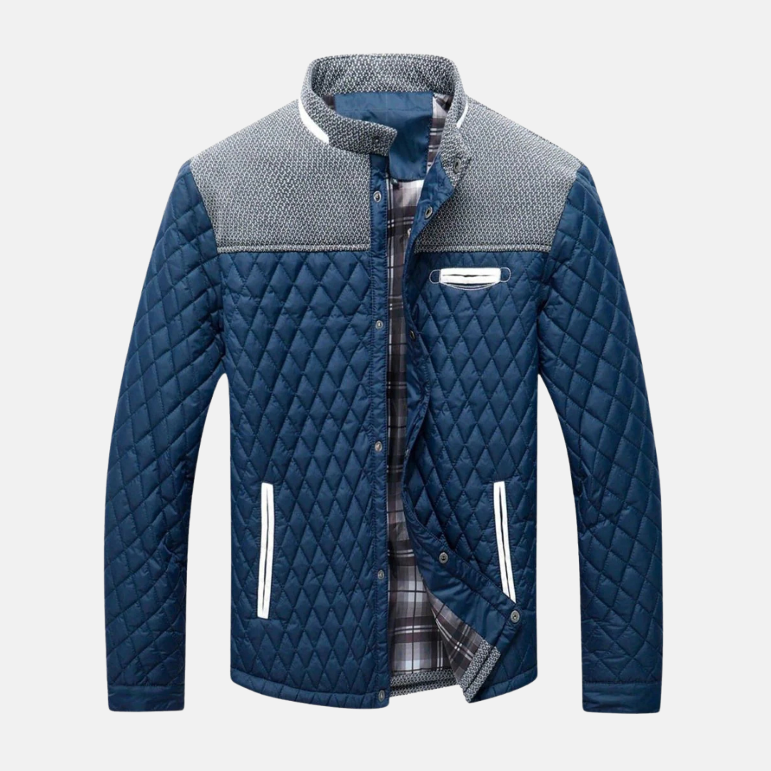 Veste Homme Matelassée Motif Diamant En Mélange Tissé Avec Col Montant Et Bordure Contrastante