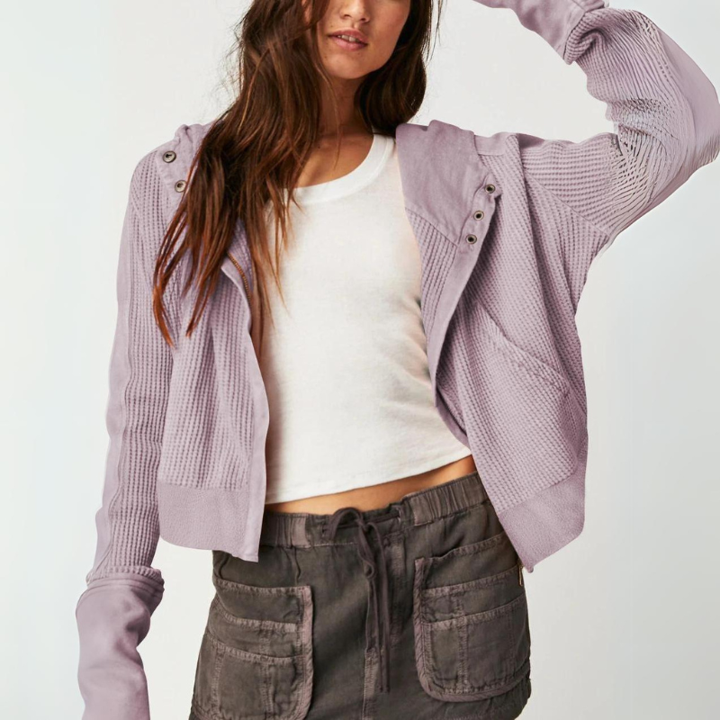 Sweat À Capuche Texturé Moderne Sans Effort Avec Fermeture Zip Hybride Bouton Unique Et Coupe Courte Léger Mais Chaud