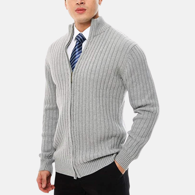 Cardigan Homme En Maille Mélangée Avec Zip Plein Et Col Montant Pour Un Style Décontracté Chic Quotidien