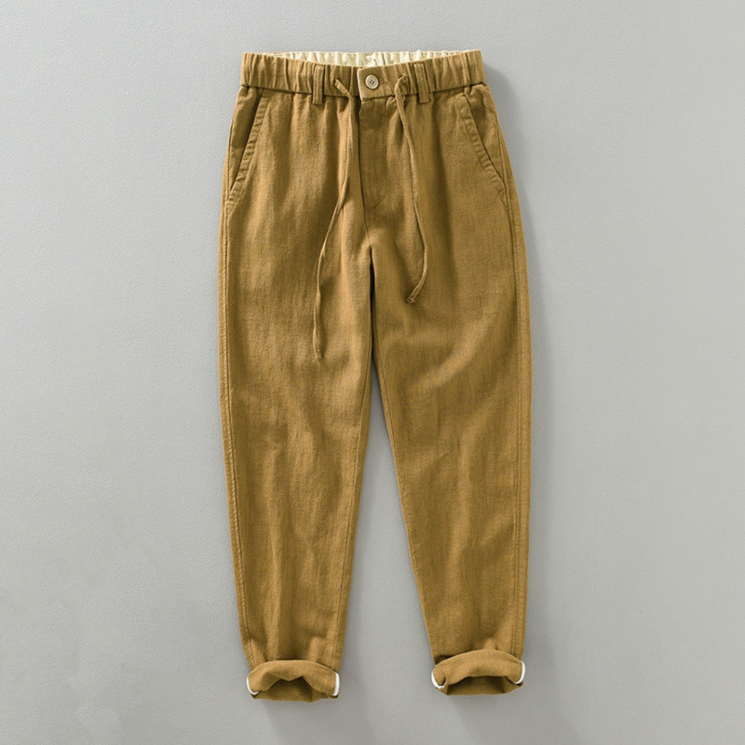 Pantalon Auden En Coton Ramie Respirant Avec Taille Elastique Et Lien De Serrage Décontracté