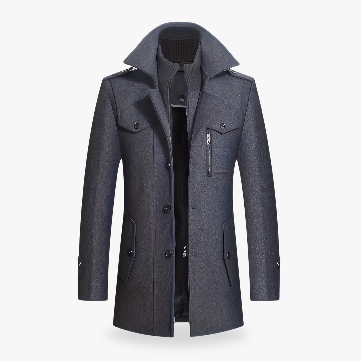 Manteau Homme En Laine Mélangée Double Boutonnage Coupe Slim Col Revers À Cran Avec Zip Caché Pour Hiver