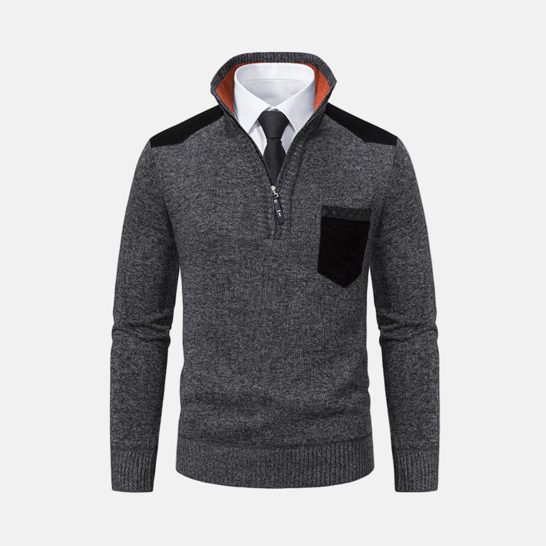 Pull Homme En Maille Mélangée Avec Col Montant Et Zip Partiel Pour Tenue Smart Casual