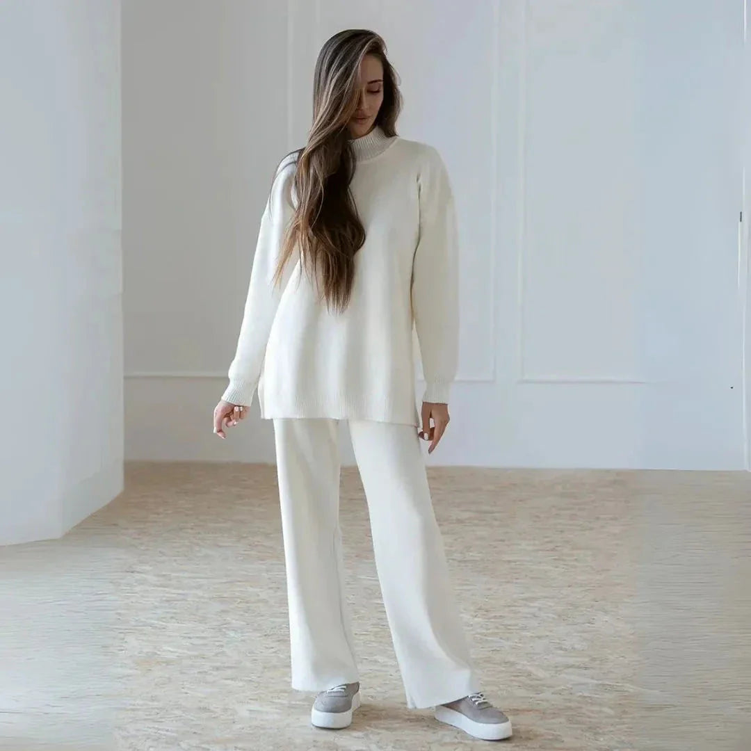 Ensemble Loungewear En Maille Callie Avec Pull À Col Montant Et Pantalon Large Et Doux