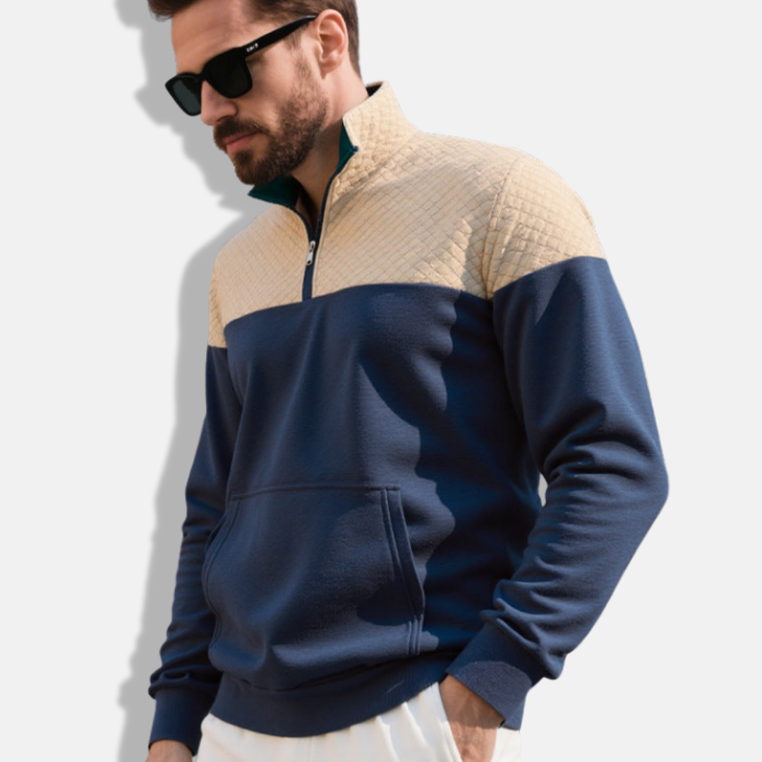 Sweatshirt Homme En Mélange de Coton Col Montant à Demi Zip Motif Diamant Matelassé Amawinc