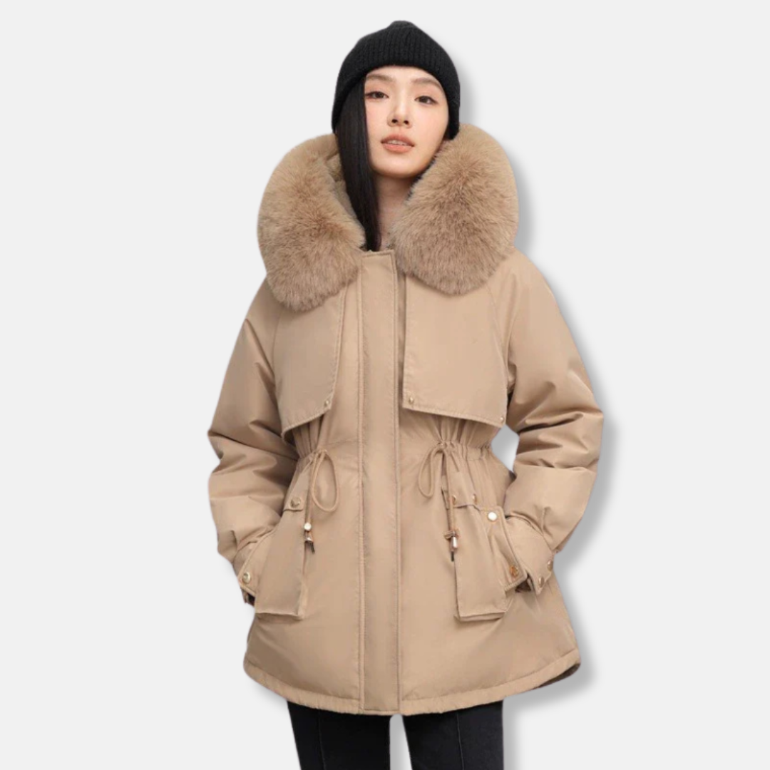 Nordisk Flair Parka Femme Imperméable Avec Col Fourrure Synthétique Et Ceinture À Cordon Mi Cuisse