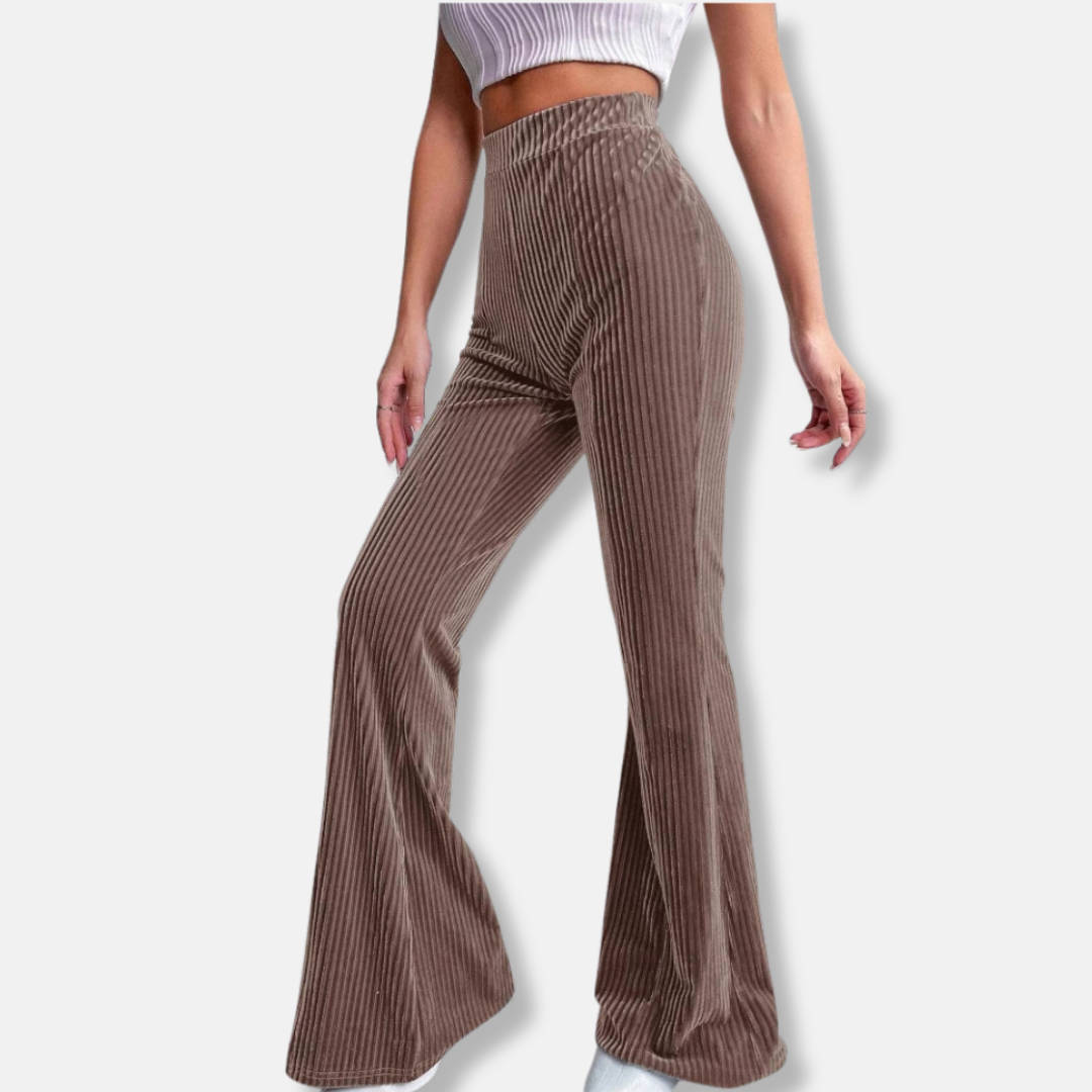 Pantalon Évasé Femme Taille Haute Pull On Velours Côtelé À Jambe Large Style Chic