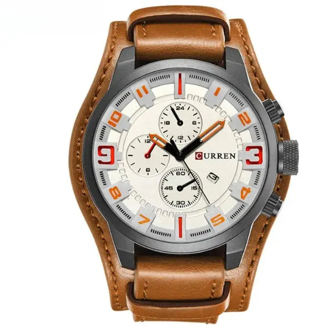 Montre Logan Classique En Cuir Avec Chronographe Et Calendrier Verre Résistant Aux Rayures