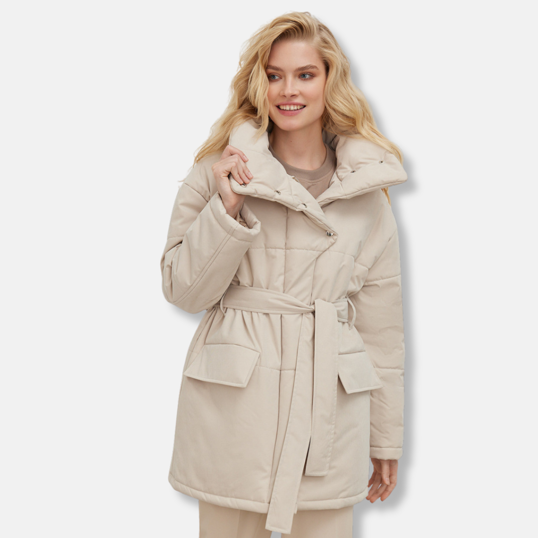 Veste Femme Oversize Col Montant Ceinture Taille Cintrée Pour Saison Hivernale Chic