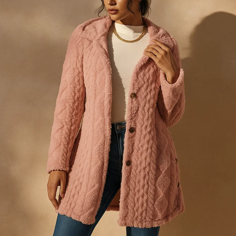 Manteau En Peluche Jacquard Via Nova Avec Capuche Et Boutons Pour Confort Décontracté Et Superposition Facile