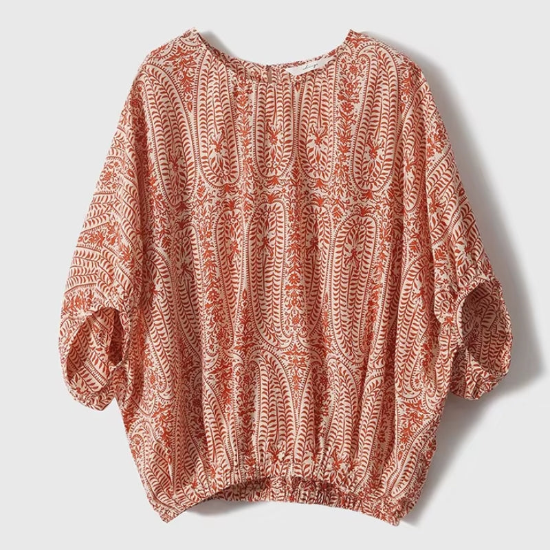 Blouse Solina Vintage Avec Nœud Dans Le Dos Manches Batwing Douces Et Fluide Pour Une Tenue Quotidienne