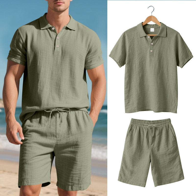 Brescot Polo Ensemble Deux Pieces En Lin Respirant Pour Été Coupe Droite Décontractée Avec Taille À Cordon Ajustable