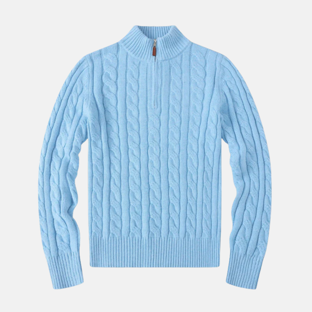 Pull Homme En Maille Câblée En Coton Mélangé Amawinc Demi Zip Col Montant Regular
