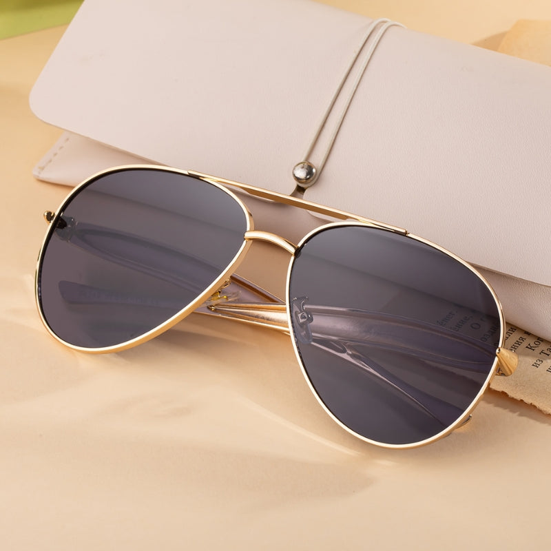 Lunettes de Soleil Nocta Aviateur Métal Poli UV400 Or Verres Protégés Tempes Courbées Sculptées
