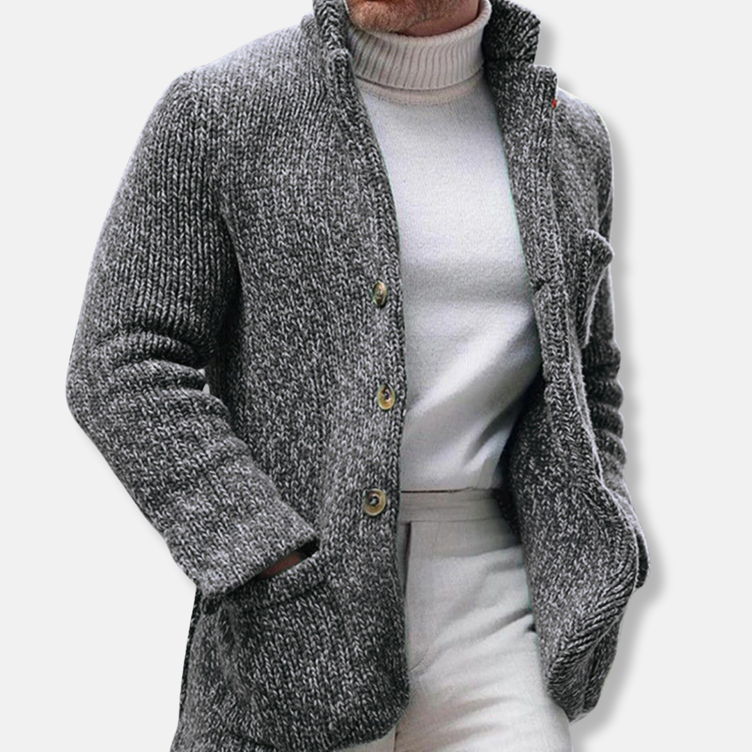Gilet Homme En Maille Texturée À Col Montant Boutonnage Simple Poches Plaquées Pour Tenue Smart Casual Amawinc