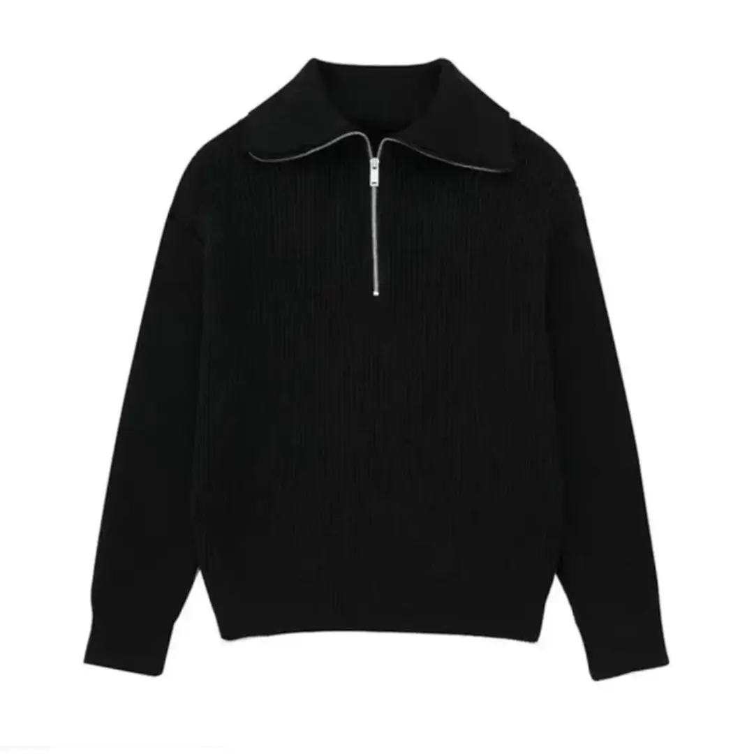 Pull Zippé Nordique À Rayures Confortable Léger En Coupe Décontractée Style Marin