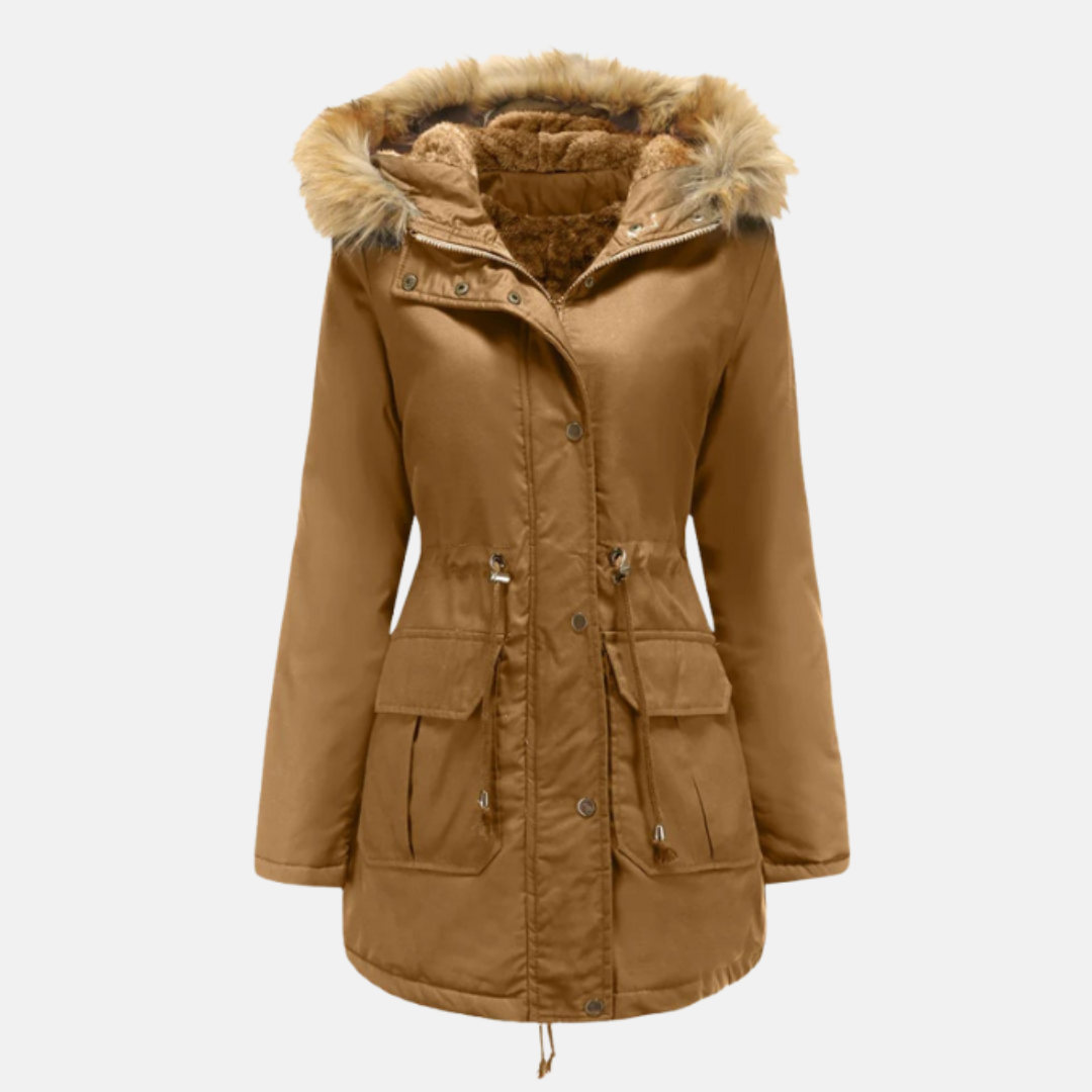 Parka Femme Douillette Avec Doublure Polaire Capuche En Fausse Fourrure Détachable Taille Réglable Longueur Mi Longue