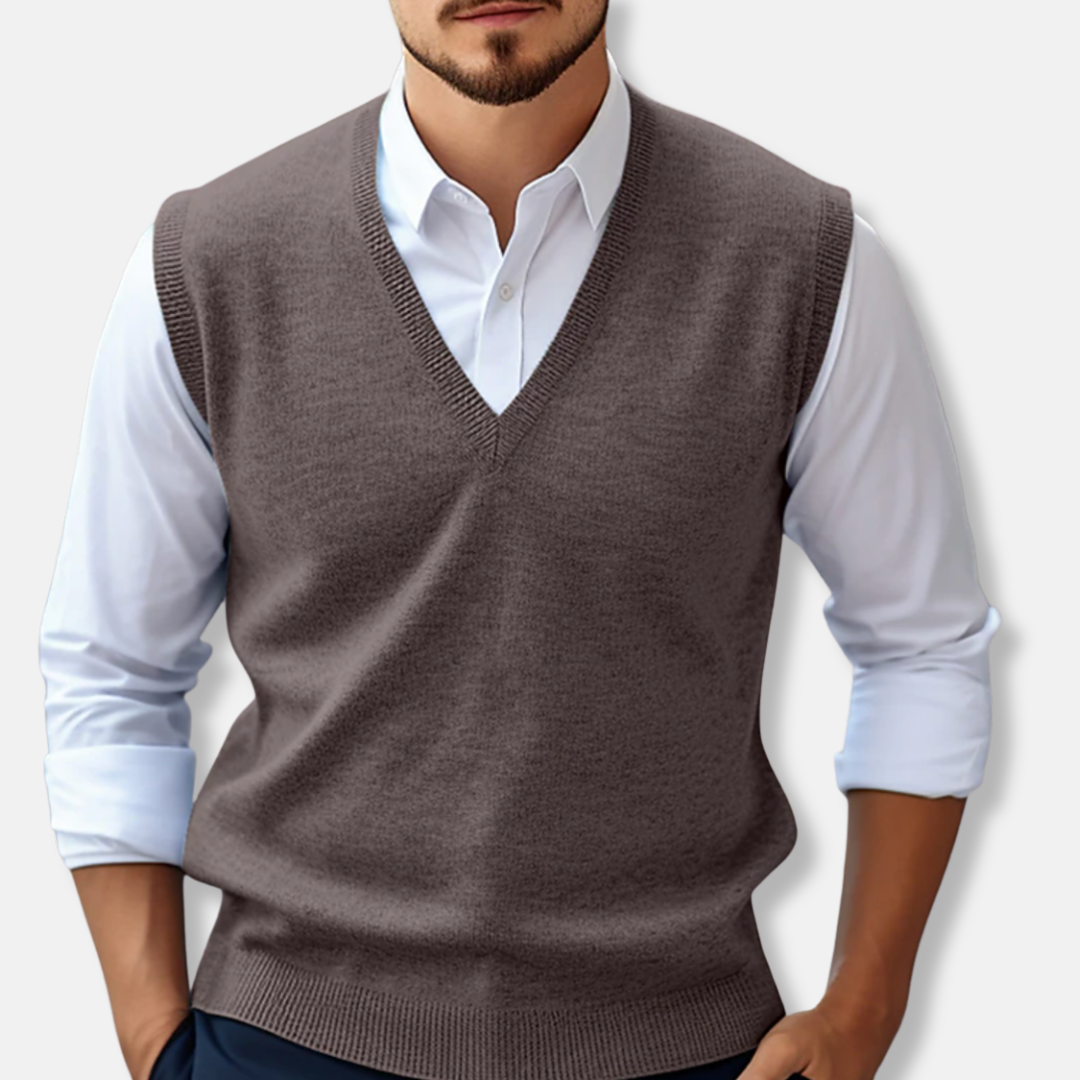 Gilet Sans Manches Col V Côtelé Pour Homme 100 Pour Cent Coton Tricot Pour La Superposition