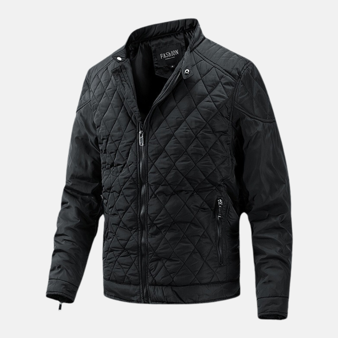 Manteau Homme En Mélange De Laine Avec Motif Quilté Diamant Coupe Slim Col Debout Amawinc