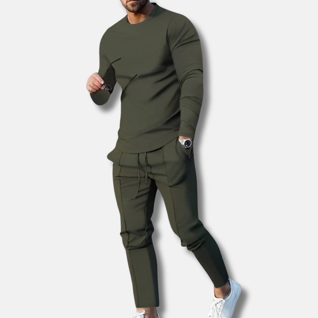 Ensemble Survêtement Deux Pièces Pour Homme Coupe Slim Coton Mélangé Respirant Pantalon à Cordon Confort Quotidien