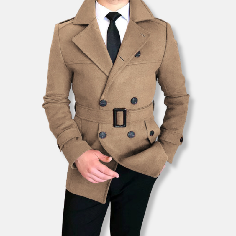Veste Homme Court Nordisk Flair En Mélange De Laine À Double Boutonnage Avec Ceinture Bordeaux Coupe Ajustée