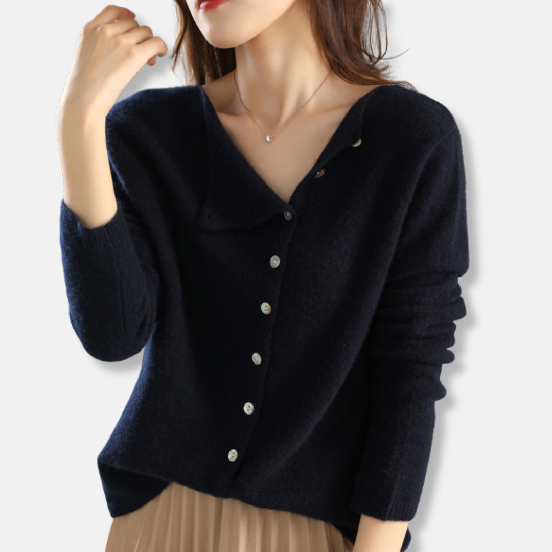 Cardigan Femme En Maille Douce Coupe Décontractée Encolure Asymétrique Poignets Côtelés