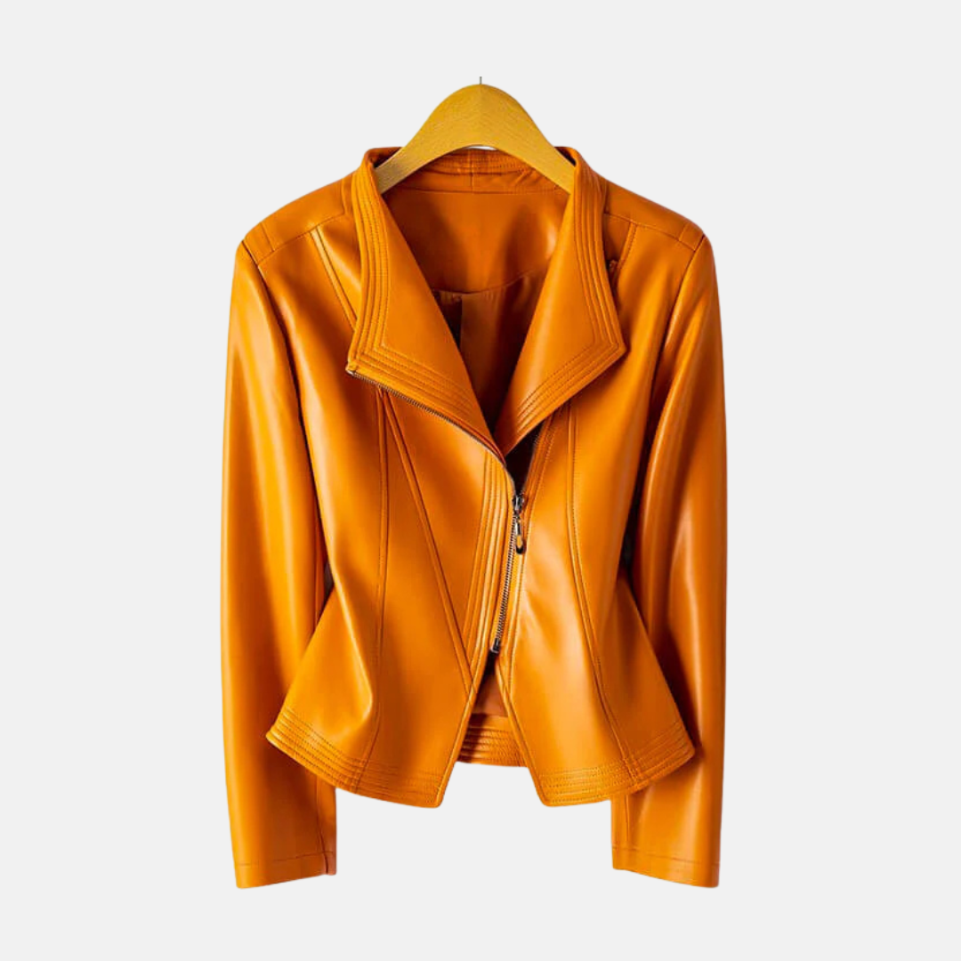 Veste Femme En Similicuir Courte Col Debout Zip Asymétrique Pour Automne Chic Et Polyvalente