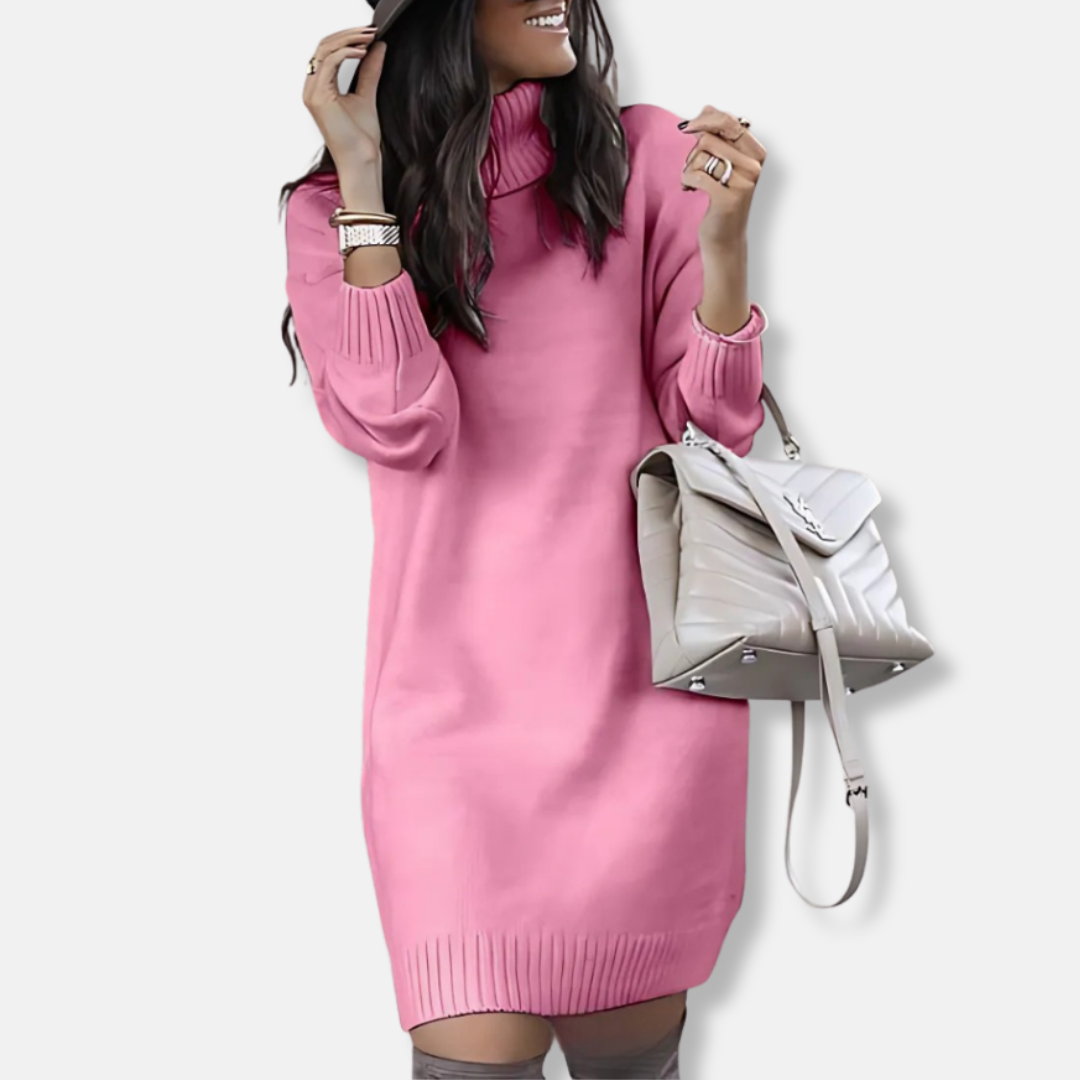 Amawinc Robe Mini En Maille Laine Mélangée Col Roulé Manches Longues Coupe Décontractée Slim