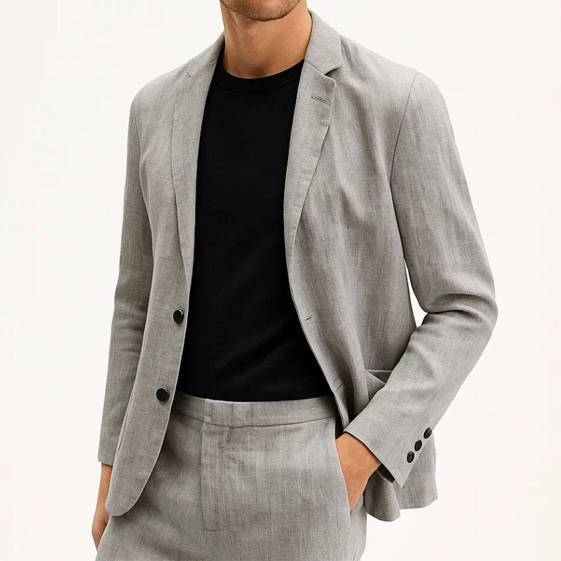 Ensemble Deux Pieces En Lin Halden Avec Blazer Et Pantalon Slim Décontracté Respirant
