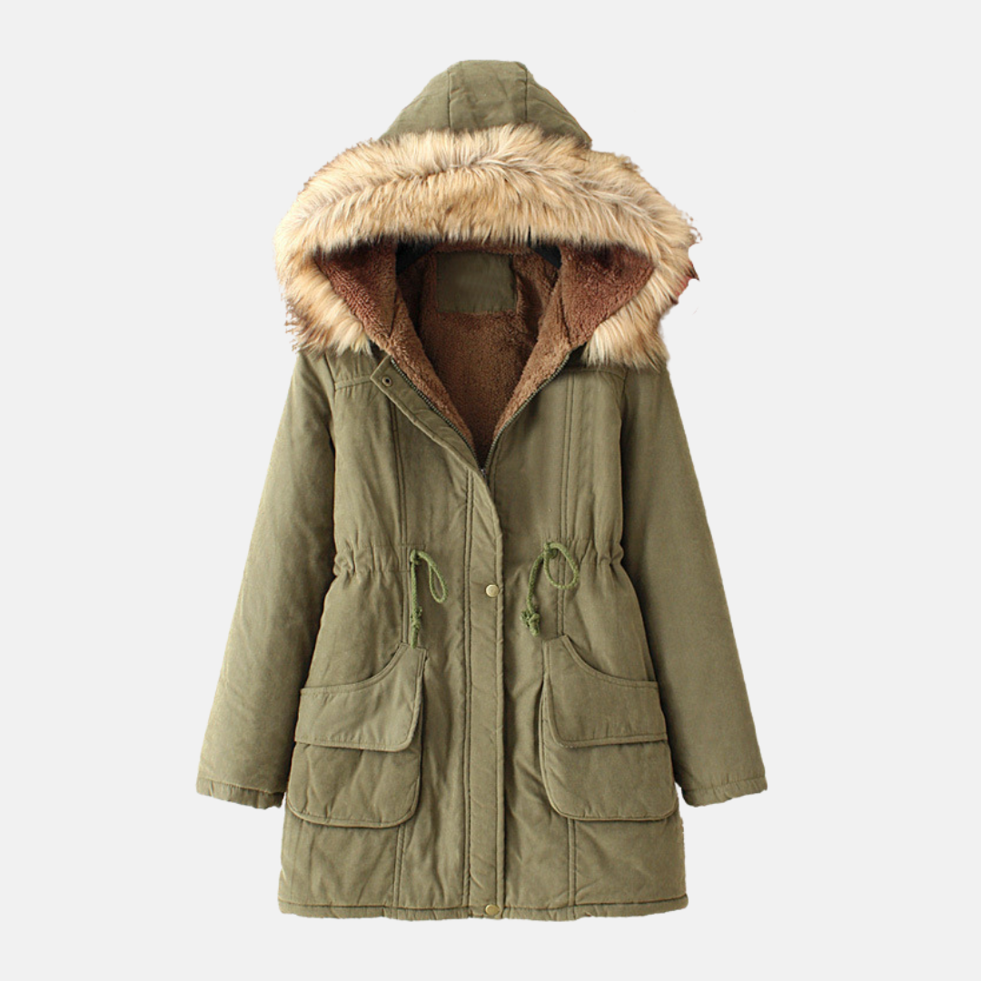 Parka Femme Doublure Sherpa Capuche Fourrure Fausse Taille Réglable Par Cordon Coupe Slim Regular